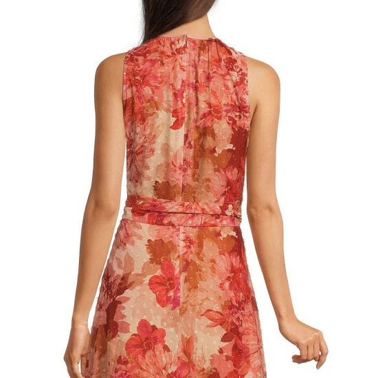 New 𧨠Alex Marie Helen Foiled Floral Print Sleeveless Crew Neck Tiered Ruffle Front Tie Waist Maxi π Dress Red Rust π 4 New 𧨠Alex Marie Helen Foiled Floral Print Sleeveless Crew Neck Tiered Ruffle Front Tie Waist Maxi π Dress Red Rust π - Image 4