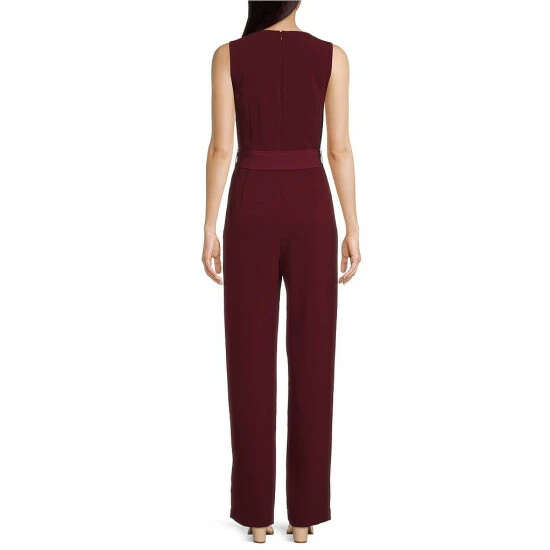 New 🤩 Alex Marie Lucia Stretch Crepe Tie Waist Crew Keyhole Neck Sleeveless Belted Jumpsuit Burgundy 🌟 2 New 🤩 Alex Marie Lucia Stretch Crepe Tie Waist Crew Keyhole Neck Sleeveless Belted Jumpsuit Burgundy 🌟 - Image 2