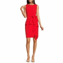 Buy 👍 Alex Marie Hilary Crepe Boat Neck Sleeveless Tie Waist Peplum Sheath 👗 Dress Fiesta 🔥