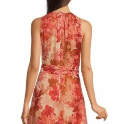 Flash Sale 🎁 Alex Marie Petite Size Helen Print Sleeveless Jewel Neck Tie Waist Cascading Ruffle 👗 Dress Red Rust 🤩 -Alex Marie Shop unnamed file 1080