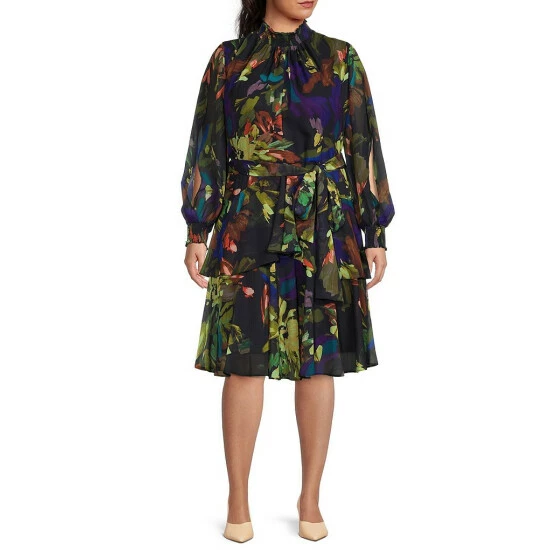Discount ๐งจ Alex Marie Plus Size Rosalia Long Split Sleeve Smocked Mock Neck Floral Print Tie Waist ๐ Dress Navy Multi โ๏ธ 1 Discount ๐งจ Alex Marie Plus Size Rosalia Long Split Sleeve Smocked Mock Neck Floral Print Tie Waist ๐ Dress Navy Multi โ๏ธ