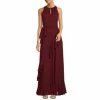 Best Sale 💯 Alex Marie Colette Sleeveless Keyhole Neck Tie Waist Ruffle Front Sheath Gown Burgundy ⌛