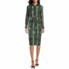 Best Sale 🧨 Alex Marie Kaley Snake Print Button Front Point Collar Long Sleeve Drawstring Waist 👕 Shirt 👗 Dress Green Snake 🔔