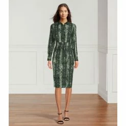 Best Sale 🧨 Alex Marie Kaley Snake Print Button Front Point Collar Long Sleeve Drawstring Waist 👕 Shirt 👗 Dress Green Snake 🔔 -Alex Marie Shop unnamed file 1098