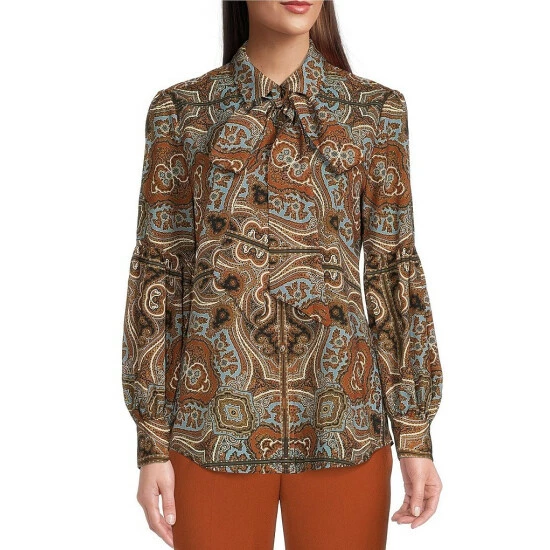 Best Sale π Alex Marie Marnie Tie Front Paisley Print Long Sleeve Button Down Collar Blouse β 1 Best Sale π Alex Marie Marnie Tie Front Paisley Print Long Sleeve Button Down Collar Blouse β