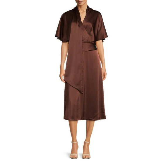 Budget π Alex Marie Giselle Satin Surplice V-Neck Drape Front Short Kimono Sleeve Midi π Dress Cocoa π 1 Budget π Alex Marie Giselle Satin Surplice V-Neck Drape Front Short Kimono Sleeve Midi π Dress Cocoa π