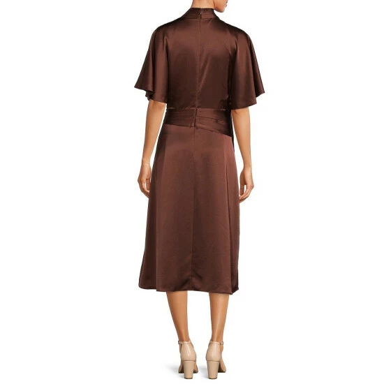 Budget π Alex Marie Giselle Satin Surplice V-Neck Drape Front Short Kimono Sleeve Midi π Dress Cocoa π 2 Budget π Alex Marie Giselle Satin Surplice V-Neck Drape Front Short Kimono Sleeve Midi π Dress Cocoa π - Image 2