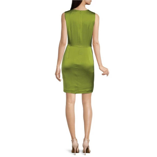 Hot Sale 🔔 Alex Marie Naidine Draped Satin Round Neck Sleeveless Side Ruched Sheath 👗 Dress Olive 🎉 2 Hot Sale 🔔 Alex Marie Naidine Draped Satin Round Neck Sleeveless Side Ruched Sheath 👗 Dress Olive 🎉 - Image 2