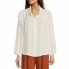 New ⭐ Alex Marie Veronique Woven Button Down Collar Long Sleeve Button Front Ruffle Blouse Ivory 🎁