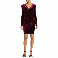 Flash Sale ✨ Alex Marie Nikki Stretch Velvet Surplice V-Neck Long Sleeve Ruched 👗 Dress Mahogany 🔔 -Alex Marie Shop unnamed file 115
