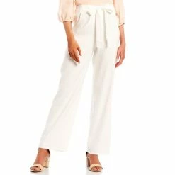 New ๐ Alex Marie Roselyn Straight Leg Tie Sash Waist Mid Rise Stretch Linen Pants Sandstone Tan ๐