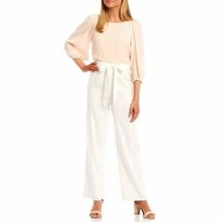 New 👍 Alex Marie Roselyn Straight Leg Tie Sash Waist Mid Rise Stretch Linen Pants Sandstone Tan 🎉 -Alex Marie Shop unnamed file 1154