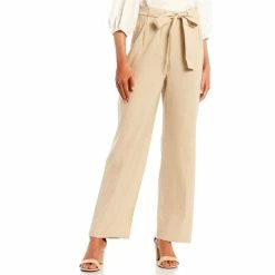 New 👍 Alex Marie Roselyn Straight Leg Tie Sash Waist Mid Rise Stretch Linen Pants Sandstone Tan 🎉 -Alex Marie Shop unnamed file 1155