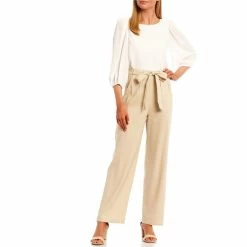 New 👍 Alex Marie Roselyn Straight Leg Tie Sash Waist Mid Rise Stretch Linen Pants Sandstone Tan 🎉 -Alex Marie Shop unnamed file 1157