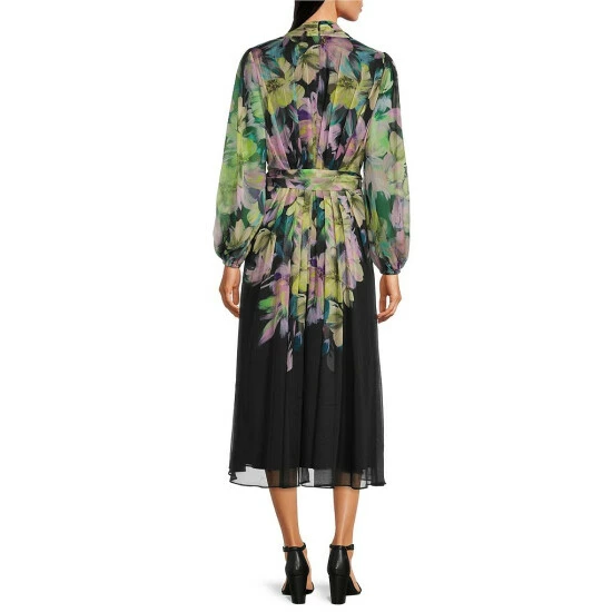 Best Sale π₯° Alex Marie Petite Size Serena Chiffon Floral Print Pleated V-Neck Long Sleeve Midi π Dress Green Floral Multi β€οΈ 2 Best Sale π₯° Alex Marie Petite Size Serena Chiffon Floral Print Pleated V-Neck Long Sleeve Midi π Dress Green Floral Multi β€οΈ - Image 2