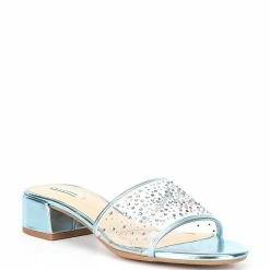 Best Pirce ๐ Alex Marie Caralyn Clear Rhinestone Metallic Block Heel ๐ฉด Sandals Clear/blue Glass ๐