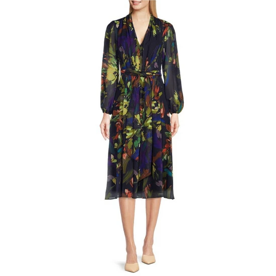 Best Pirce ⌛ Alex Marie Petite Size Hayden Split Long Sleeve V-Neck Belted Floral Print Midi 👗 Dress Navy Multi 🎉 1 Best Pirce ⌛ Alex Marie Petite Size Hayden Split Long Sleeve V-Neck Belted Floral Print Midi 👗 Dress Navy Multi 🎉
