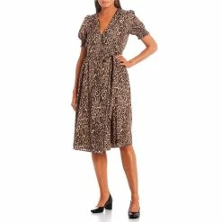 Wholesale ⭐ Alex Marie Ashlyn Cheetah Short Sleeve V-Neck Wrap 👗 Dress 🛒