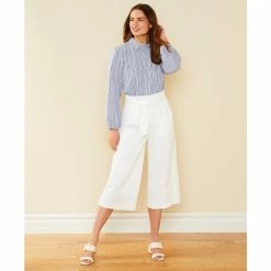 Buy 🧨 Alex Marie Mya Tie Waist Cotton Sateen Pleated High Rise Wide Leg Capri Pants White ✔️ -Alex Marie Shop unnamed file 1216