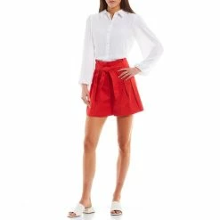 Flash Sale ✨ Alex Marie Rea Tie Cotton Sateen Mid Rise Shorts White ❤️ -Alex Marie Shop unnamed file 1227