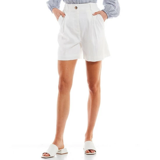 Cheap ✨ Alex Marie Reina Stretch Linen Mid Rise Pleat Front Shorts White ⭐ 1 Cheap ✨ Alex Marie Reina Stretch Linen Mid Rise Pleat Front Shorts White ⭐