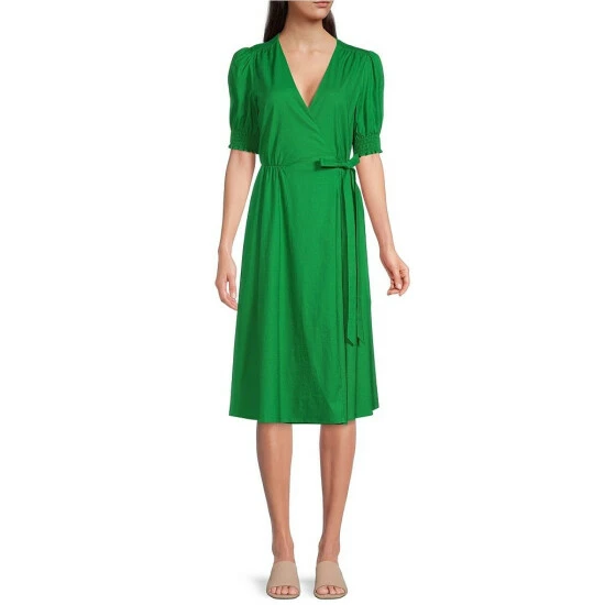 Hot Sale 🎉 Alex Marie Ashlyn Short Puff Sleeve V-Neck Machine Washable Wrap Midi 👗 Dress Kiwi 🥰 1 Hot Sale 🎉 Alex Marie Ashlyn Short Puff Sleeve V-Neck Machine Washable Wrap Midi 👗 Dress Kiwi 🥰