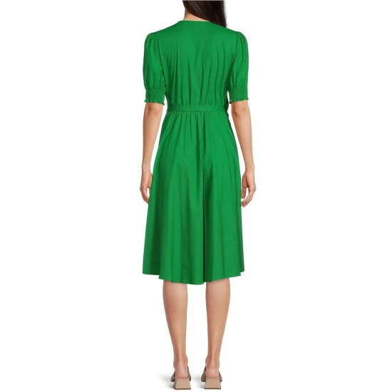 Hot Sale 🎉 Alex Marie Ashlyn Short Puff Sleeve V-Neck Machine Washable Wrap Midi 👗 Dress Kiwi 🥰 2 Hot Sale 🎉 Alex Marie Ashlyn Short Puff Sleeve V-Neck Machine Washable Wrap Midi 👗 Dress Kiwi 🥰 - Image 2