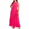 Brand new 🥰 Alex Marie Plus Size Colette Chiffon Sleeveless Crew Keyhole Neck Belt Sash Gown Pop Pink ✔️