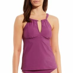 Flash Sale ⌛ Alex Marie Solid High Neck Tankini Swim Top Grapevine 🔥