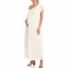 Deals ✨ Alex Marie Tess One Shoulder Flutter Neck Short Sleeve Tie Strap Waistless Maternity Maxi 👗 Dress Ivory ⌛