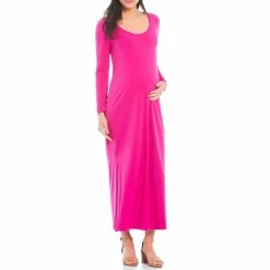 Hot Sale 🎉 Alex Marie Tonya Scoop Neck Long Sleeve Maternity Side Slit Maxi 👗 Dress Orchid 🎉