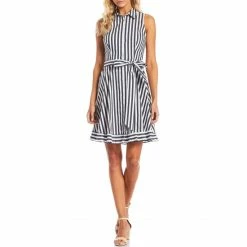 New ❤️ Alex Marie Tracey Gingham Stripe Point Collar Sleeveless 👗 Dress Blue/white 😀