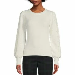 Wholesale 😀 Alex Marie Pearl Beaded Long Bishop Sleeve Crew Neck Sweater Ivory ✨