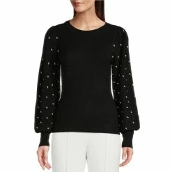 Wholesale 😀 Alex Marie Pearl Beaded Long Bishop Sleeve Crew Neck Sweater Ivory ✨ -Alex Marie Shop unnamed file 199