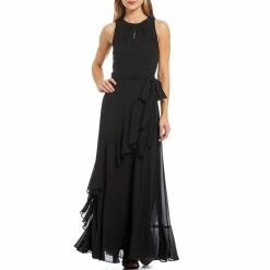 Cheapest 🔔 Alex Marie Colette Sleeveless Keyhole Crew Neck Tie Waist Tiered Ruffle Hem Maxi Gown Royal Blue 😉