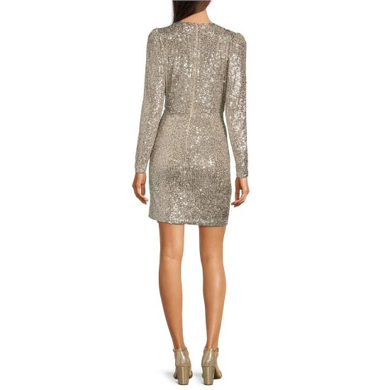 Best deal 👍 Alex Marie Milly Sequin Surplice V-Neck Long Sleeve Gathered Waist 👗 Dress Silver 💯 2 Best deal 👍 Alex Marie Milly Sequin Surplice V-Neck Long Sleeve Gathered Waist 👗 Dress Silver 💯 - Image 2