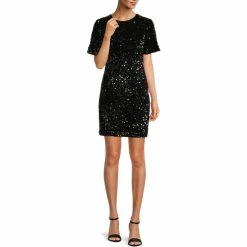 Best reviews of 😍 Alex Marie Lila Sequin Velvet Reversible Crew To V-Neck Short Sleeve 👗 Dress Black 🧨