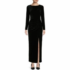Cheap ❤️ Alex Marie Chloe Stretch Velvet Round Neck Long Sleeve Gown Black 🛒