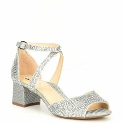 Top 10 ✨ Alex Marie Seyland Rhinestone Cross Strap Ankle Strap Block Heel 🩴 Sandals Silver ✨