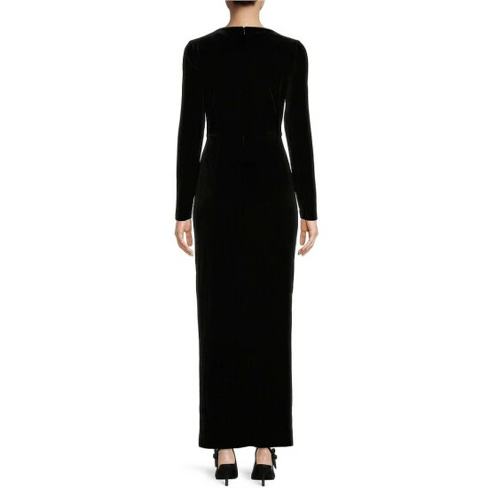 Cheap ❤️ Alex Marie Chloe Stretch Velvet Round Neck Long Sleeve Gown Black 🛒 2 Cheap ❤️ Alex Marie Chloe Stretch Velvet Round Neck Long Sleeve Gown Black 🛒 - Image 2