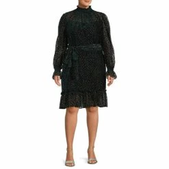 Outlet 😉 Alex Marie Plus Size Sykler Velvet Burnout Long Sleeve Mock Neck 👗 Dress Teal/gold ❤️