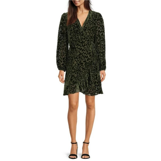 Wholesale ✔️ Alex Marie Maren Velvet Animal Print Burnout Surplice V-Neck Long Sleeve Wrap 👗 Dress Burgundy 👍 3 Wholesale ✔️ Alex Marie Maren Velvet Animal Print Burnout Surplice V-Neck Long Sleeve Wrap 👗 Dress Burgundy 👍 - Image 3