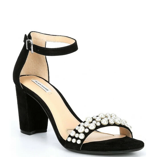 Deals ❤️ Alex Marie HalmarThree Suede Pearl Strap Block Heel 🩴 Sandals Black 🤩 1 Deals ❤️ Alex Marie HalmarThree Suede Pearl Strap Block Heel 🩴 Sandals Black 🤩