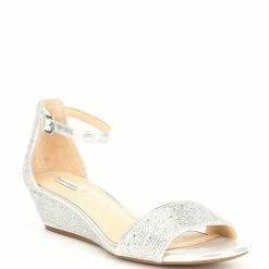 Discount 🛒 Alex Marie Mairithree Rhinestone Embellished Family Matching Ankle Strap Wedge 🩴 Sandals Silver 👍