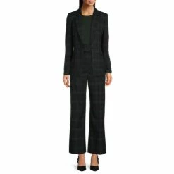 New 😀 Alex Marie Carlotta Plaid Print Notch Lapel Long Sleeve Jacket Pine Plaid 🎉 -Alex Marie Shop unnamed file 424