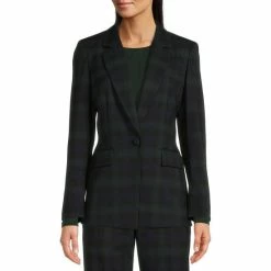 New 😀 Alex Marie Carlotta Plaid Print Notch Lapel Long Sleeve Jacket Pine Plaid 🎉 -Alex Marie Shop unnamed file 425