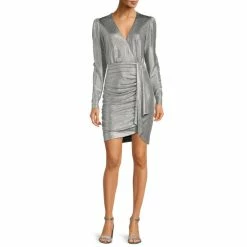 Promo ❤️ Alex Marie Chrissy Metallic Knit Surplice V-Neck Long Sleeve Faux Wrap 👗 Dress Black ✨ -Alex Marie Shop unnamed file 45