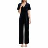 Wholesale 💯 Alex Marie Beth V-Neck Short Sleeve Stretch Velvet Tie Waist Jumpsuit Navy 👏