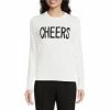 Best Pirce 🌟 Alex Marie Cheers Script Crew Neck Long Sleeve Sweater Ivory/black 🎁