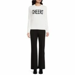Best Pirce 🌟 Alex Marie Cheers Script Crew Neck Long Sleeve Sweater Ivory/black 🎁 -Alex Marie Shop unnamed file 497